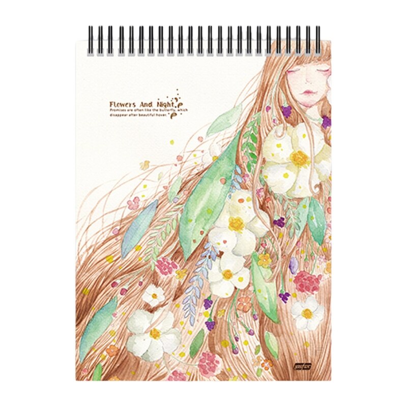50 Vellen A4 Papier Aquarel Schets Boek Notepad Voor Schilderij Tekening Dagboek Dagboek Notebook Schetsboek Met Spiraal Draad: Girl  eyes closed