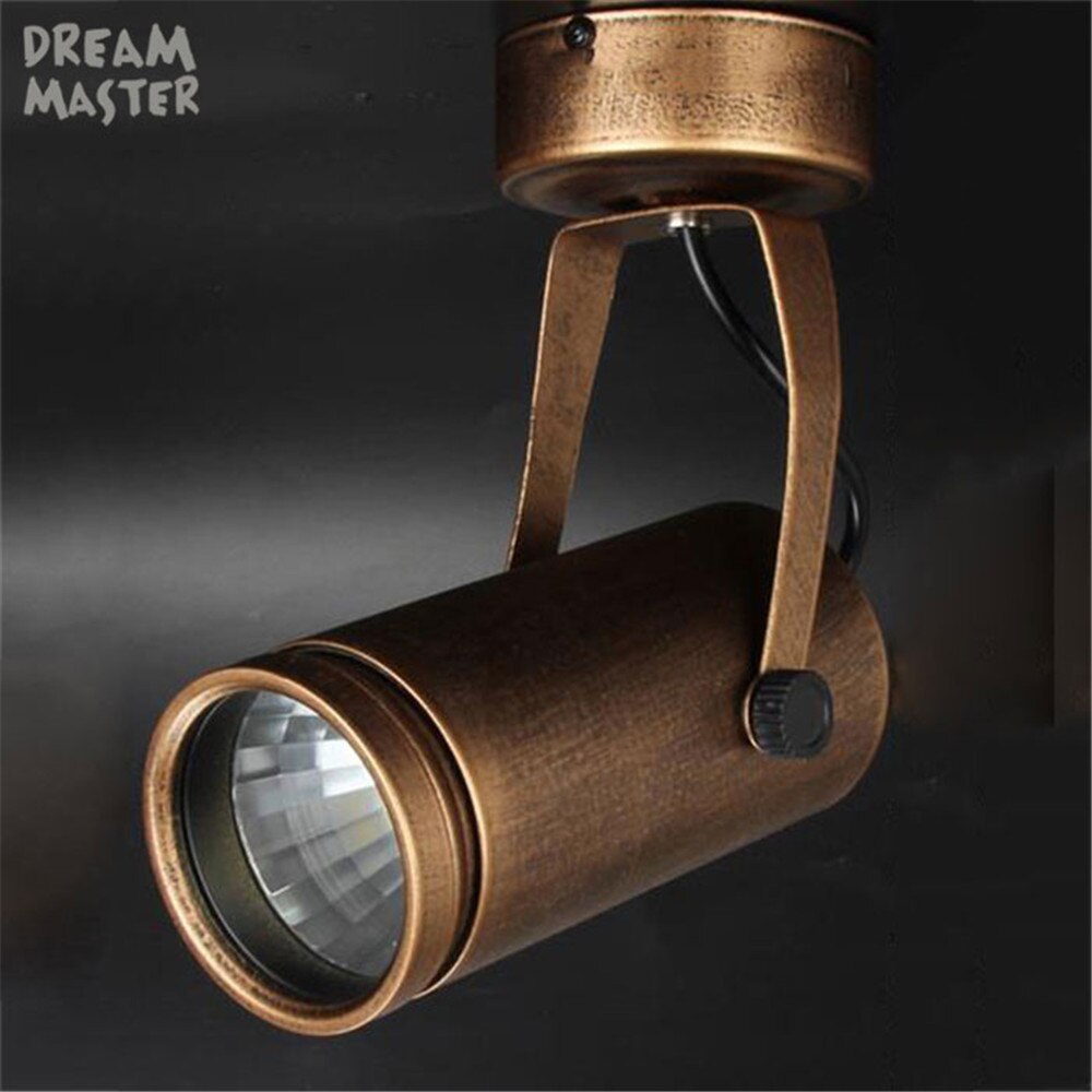 Focos para tienda de ropa COB marrón Vintage retro Europeo Americano, barra de café, lámpara LED de pista de riel montada en el techo industrial