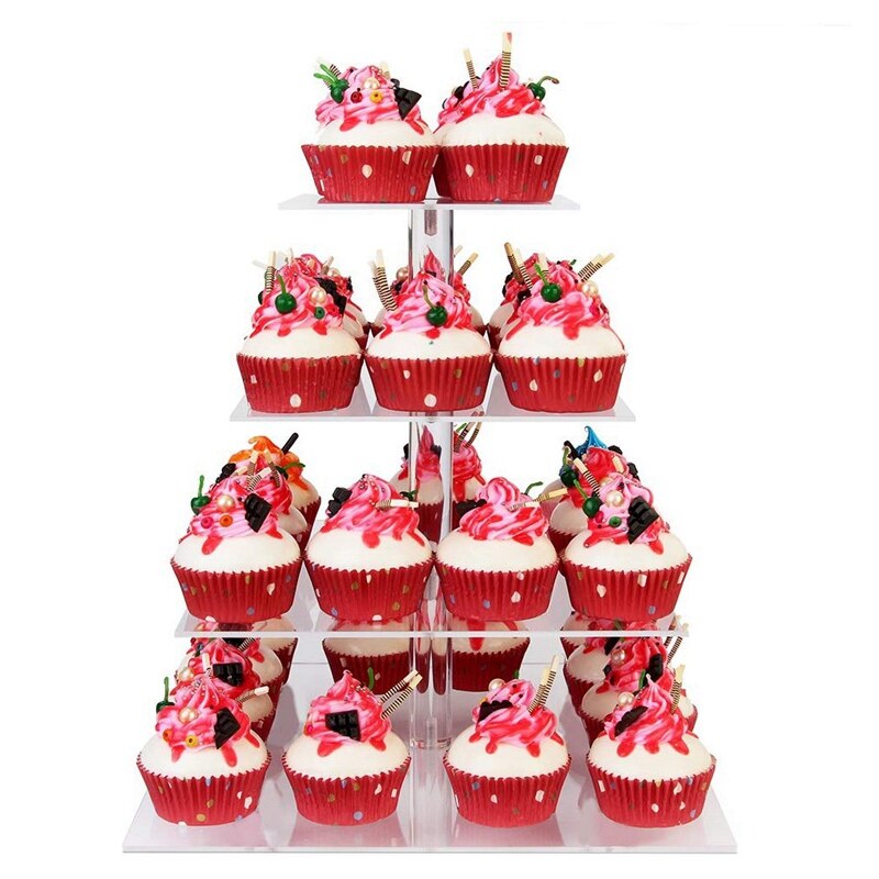 4 Tier Transparent Wedding Party Acrylic Cupcake Display Tree Tower Stand