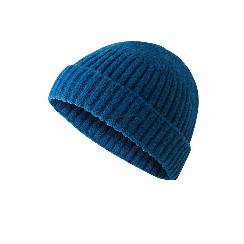 Gorrito de punto acanalado con puños para hombre y mujer, gorro corto cálido, informal, Color sólido, holgado, para invierno: Sea blue