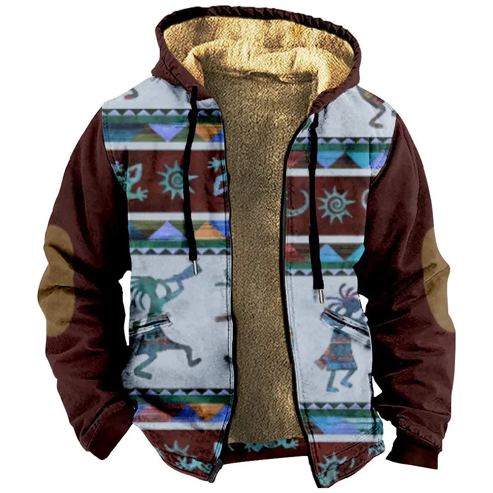 Chaqueta para hombre, cárdigans Retro nativo americano, abrigos de invierno de lana gruesos con estampado para caza al aire libre, ropa de calle para hombre: L / Azul