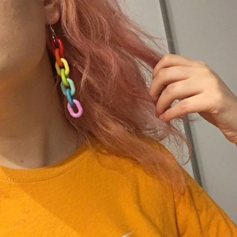 CHUHAN Punk Hiphop Acrylic Rainbow Chain Earrings Fun Cool Dangle Earrings for Girls Women Earrings for Women