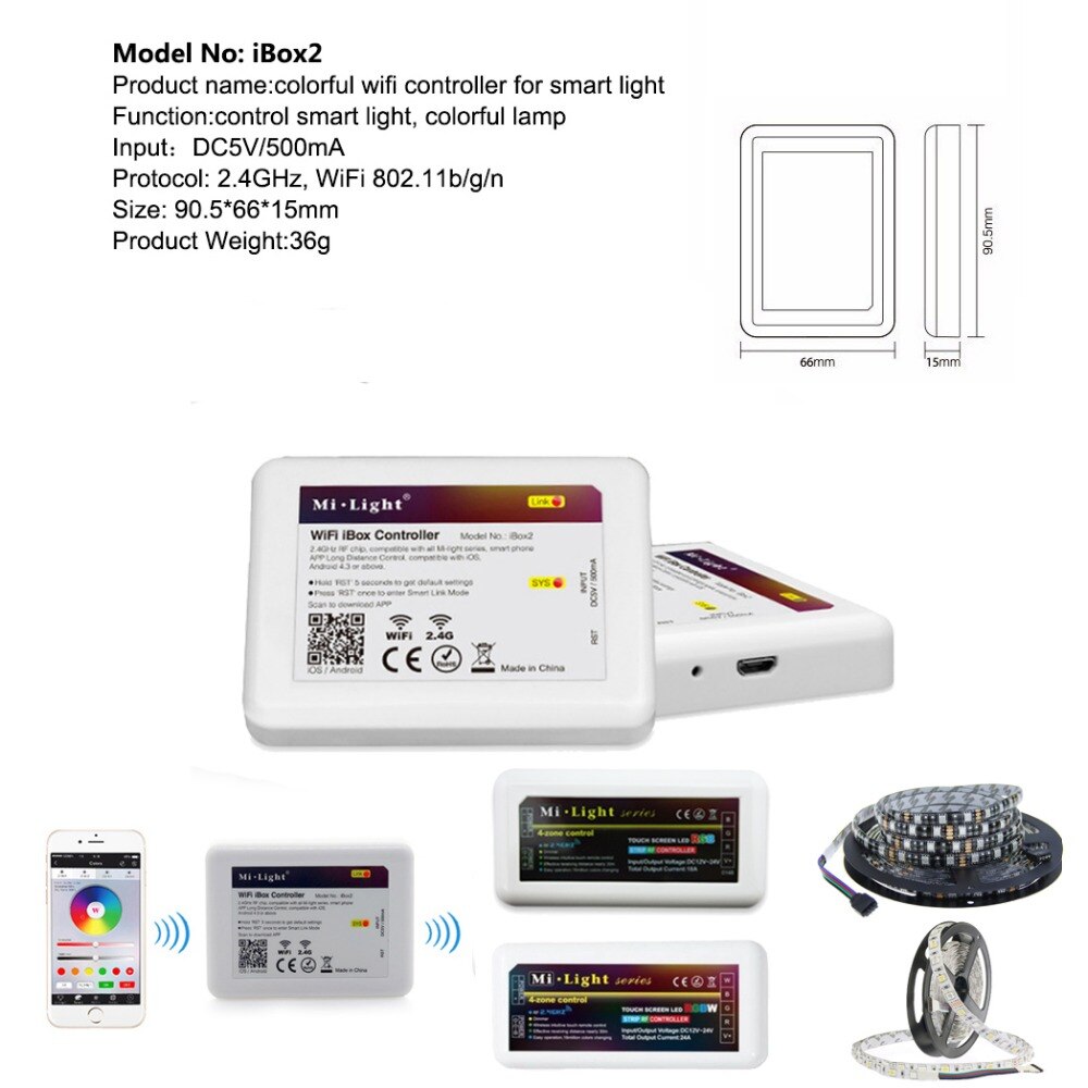 Mi licht Led Controller RGBW Remote 2.4G Draadloze Wifi Ibox1/2 Controle RGBW Box Voor RGB/RGBW/RGBWW Led Strip DC12-24V