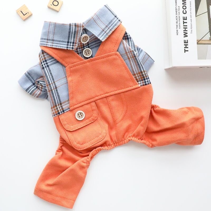 Mono con camisa a cuadros para perro y gato, mono de algodón para Primavera, traje para Chihuahua, ropa para Mascotas York, novedad: Naranja / M-2.5-3.5KG