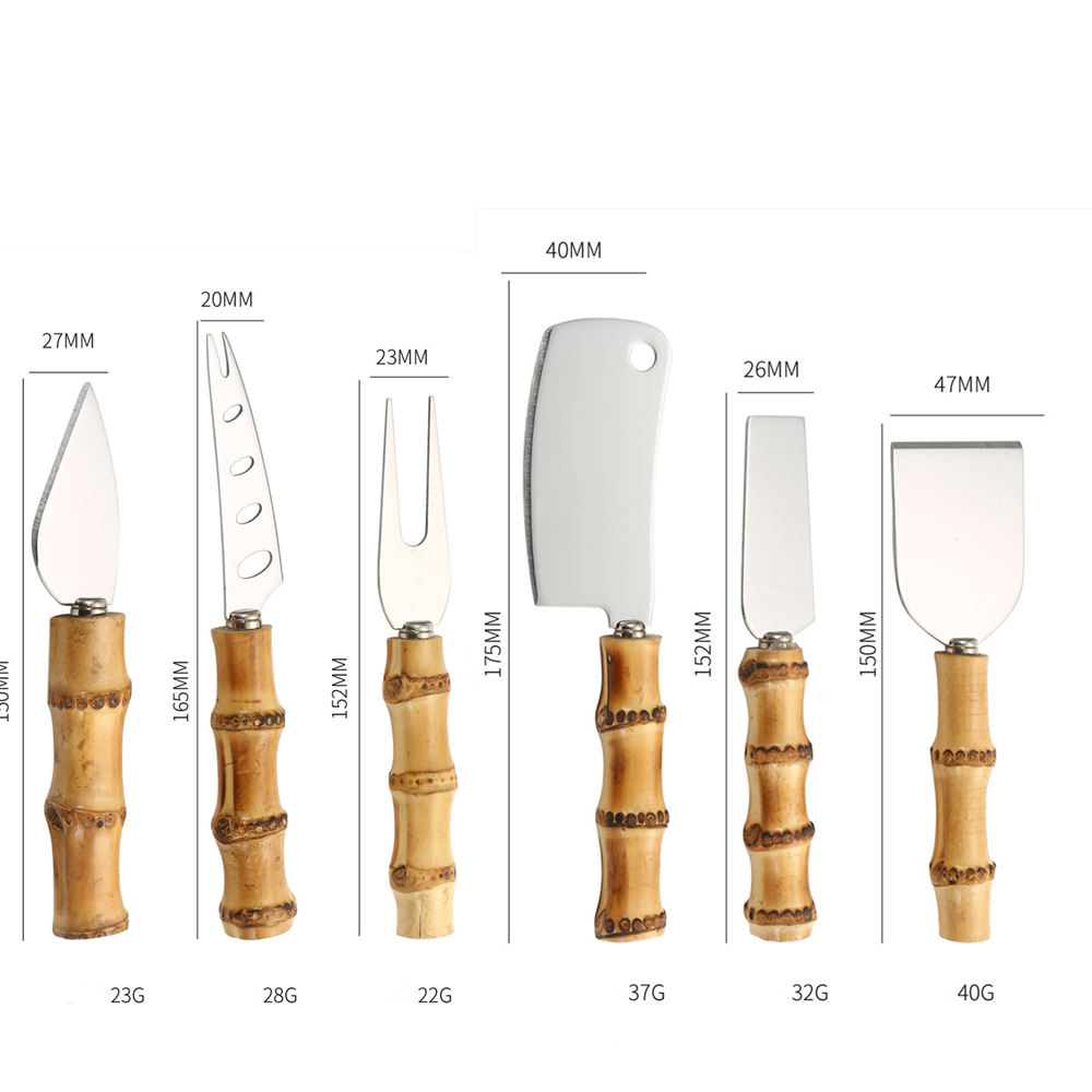 Bamboo Cheese Knives Set Cheese Cutlery Steel Stainless Cheese Slicer Cutter Mini Knife,Butter Knife,Spatula& ForK: Light Grey
