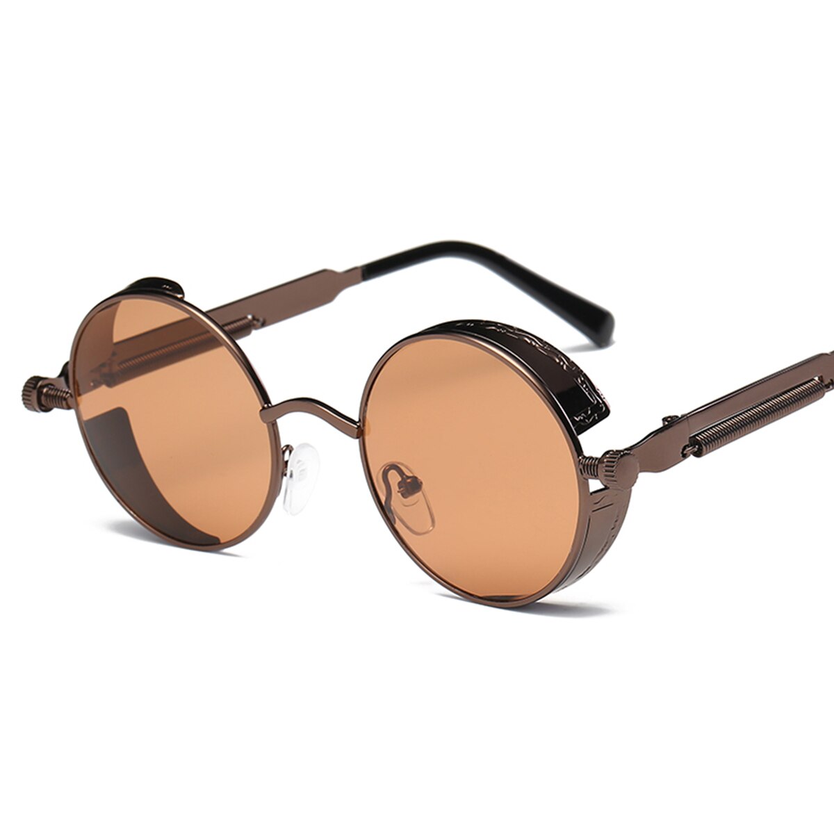 Retro steampunk stil vandrebriller rundt linse metalramme vintage briller mærke mandlige briller kørsel: Lysebrun-lysebrun linse