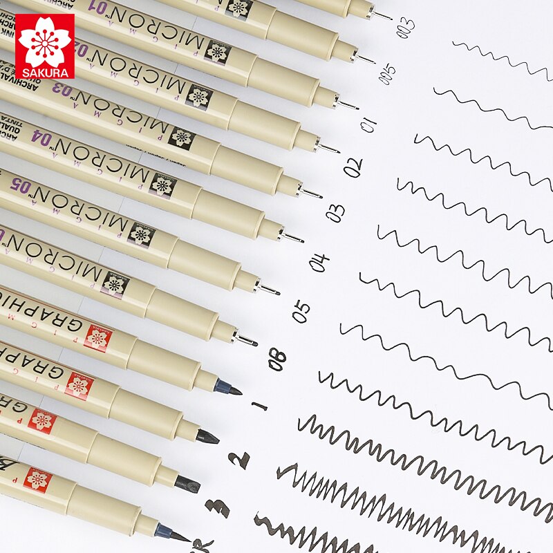 SAKURA PIGMA-bolígrafos Micron con punta de aguja, 003, 005, 01, 02, 03, 04, 05, 08, pincel fino, trazador de líneas, marcadores de dibujo, papelería japonesa