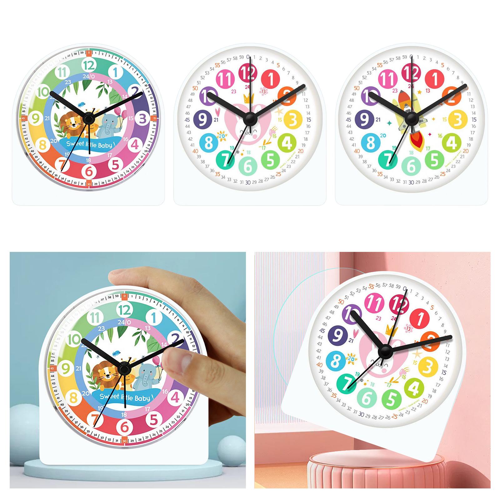 Cartoon Analog Alarm Clock Night Light ,Battery Operated Mute Table Clocks Telling Time Teaching Clock for Living Room Home Kids