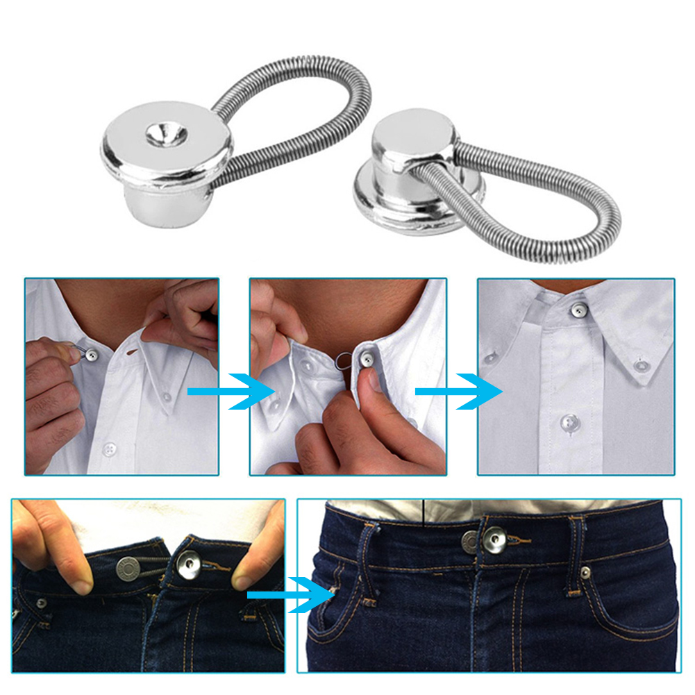6pcs Lengthen Shirt Dress Jeans Collar Extender Neck Expander Trouser Coat Comfy Pants Button Buckle 10mm Lock Flexible
