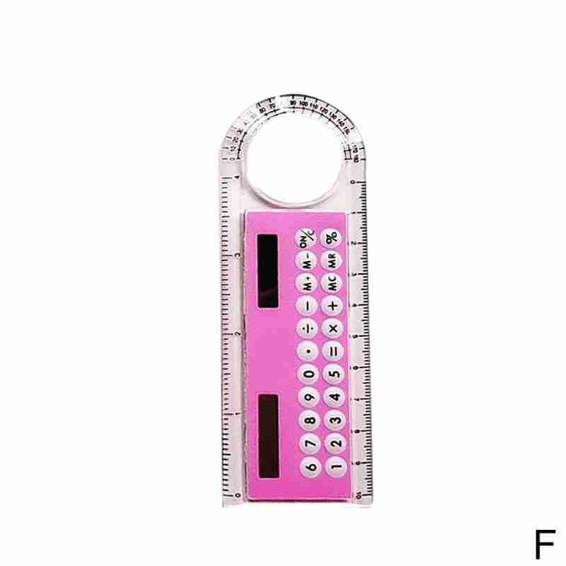 Mini Ultra-thin Straight Ruler With Solar Calculator Supplies Magnifier 10cm Office Calculator Multifunction School I7B8: pink