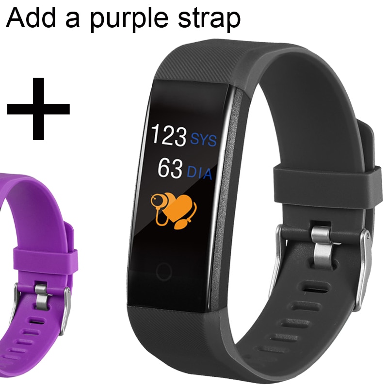 Smart Bracelet Thermometer Smartband Heart Rate Fitness Tracker Bracelet Watch WhatsApp Reminder Smart Band Bracelet Men Women: Add purple strap