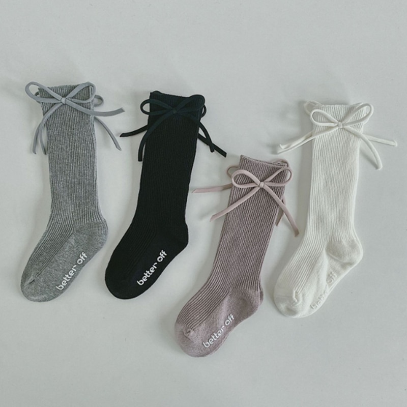 Ulknn 2020 algodão meias de comprimento para crianças outono inverno moda meninas bonito arco antiderrapante crianças casuais 4 pares conjuntos 1-8 anos de idade