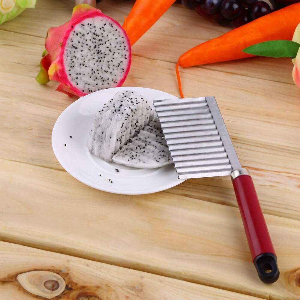 1 stk kartoffelkniv rustfrit stål kartoffelchipsdej vegetabilsk krøllet bølgeskærer udskærer frugter kniv mad