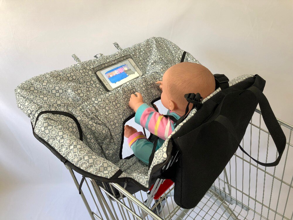 Vandtæt 2- i -1 baby indkøbskurv betræk & høj stol betræk med sikkerhedssele til babyer og småbørn (unisex grå)