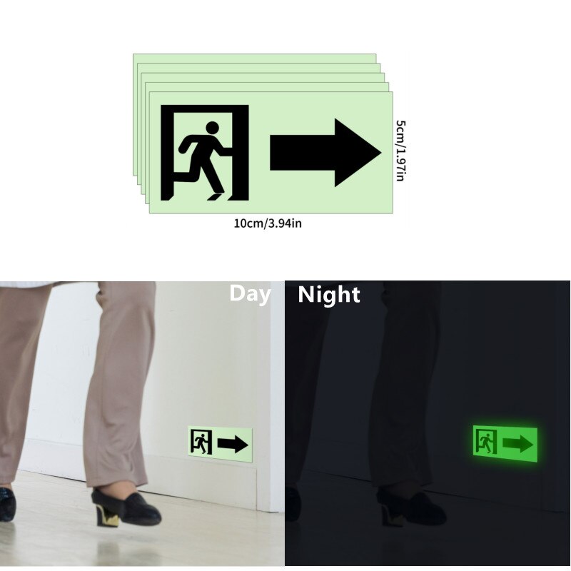 EXIT Signs Glow In The Dark Decals 10 Pieces 3.94"x1.97" Emergency EXIT Luminous Wall Sticker for Stairway Hallway Hotel Shop