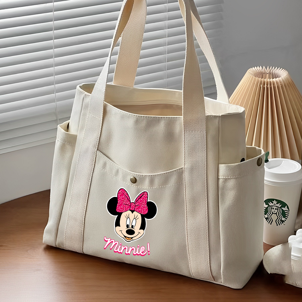 Sacs fourre-tout en toile de grande capacité Mickey Minnie Mouse, sac de transport pour le travail, tenue d'étudiant, sac de Shopping à bandoulière pour livre: Violet