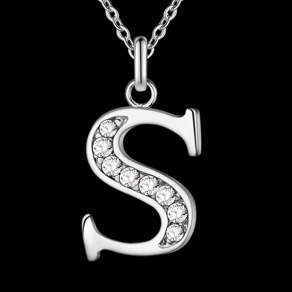 Letter A-S silver plated Necklace, Stamp 925 silver jewelry Pendant /XYLQNNAG XYLQNNAG: S