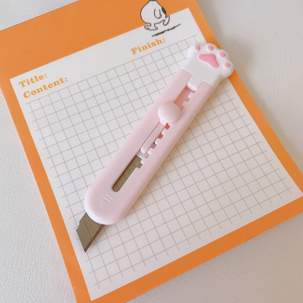 Cuchillo multiusos portátil con forma de pata de gato, cuchilla de afeitar para cortar papel, papelería de oficina, Escolar, 1 ud.: Rosa