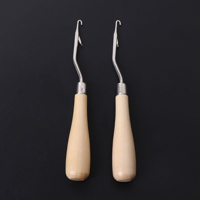 2pcs Crochet Hook Wood Handle Carpet Repair Latch Needle Knitting Hand Craft