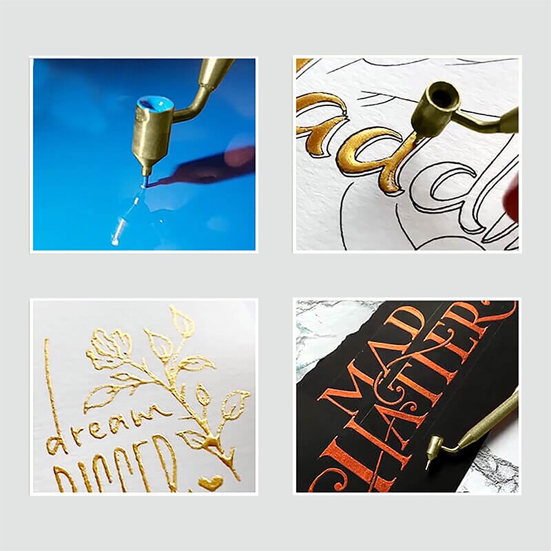 Schuine Fine-Lijn Verf Pen Grote Vloeistof Schrijver Pen Schrijver Verf Applicator Pen 0.5Mm Art Supplies Tekening Pennen levert Goud 1X