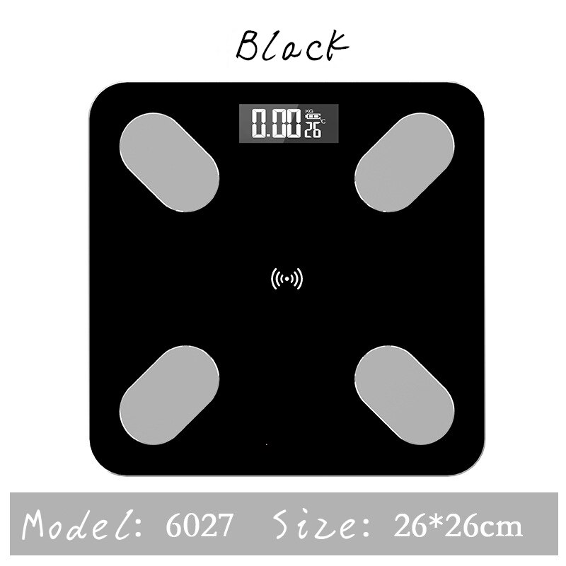 Bluetooth Electronic Body Fat Scale Smart Digital Bathroom Weight Scales Balance Body Solar Charging Toughened Glass LCD Display: Black