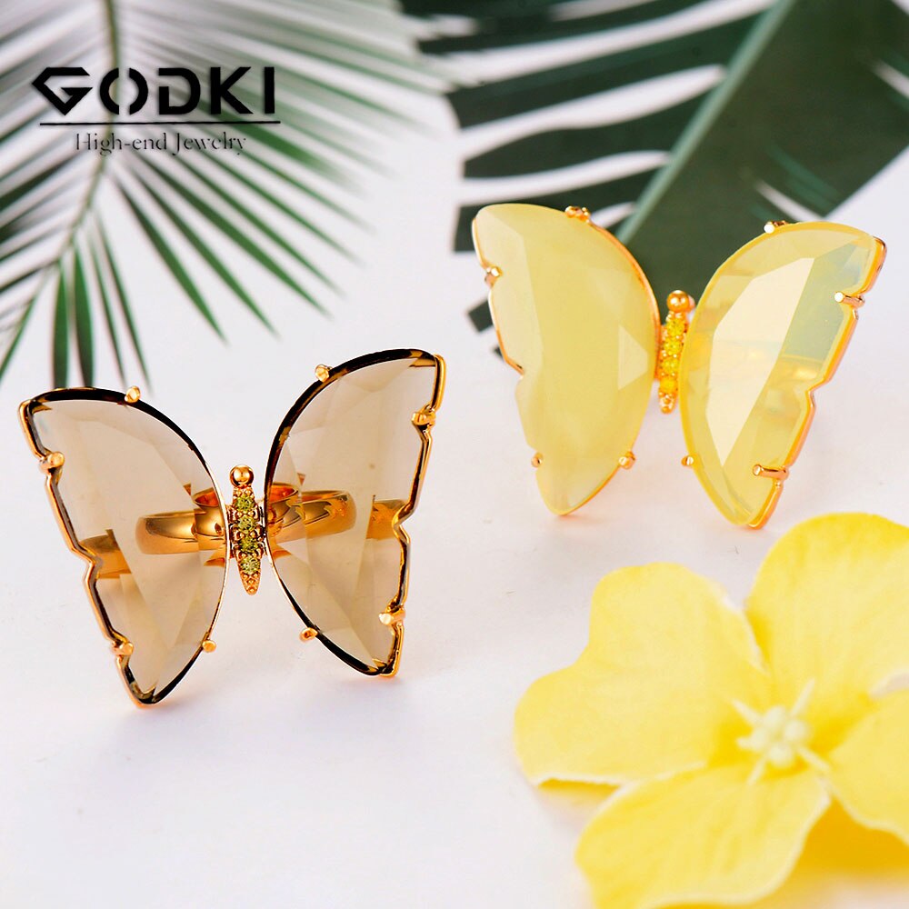 Godki spring handgemaakte vlinderringen voor vrouwen bruiloft verloving kubieke zirkonia ringen vinger accessoires feestband