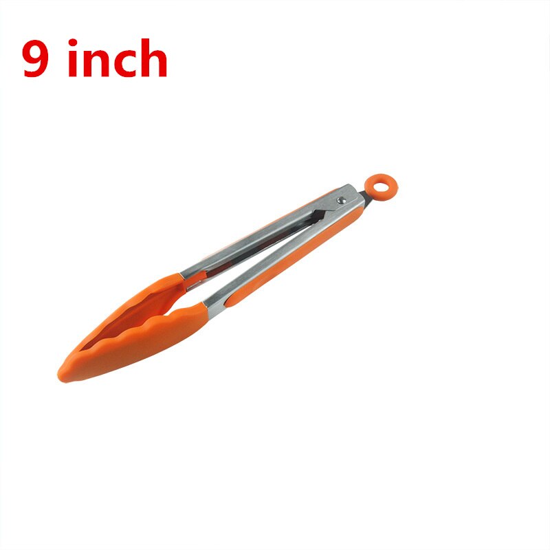 Keuken Tang Food Grade Dikke Siliconen Hoofd Roestvrij Staal Koken Tong Clamp Handvat Keukengereedschap Bbq Tool 9 Inch/8 Inch: Orange