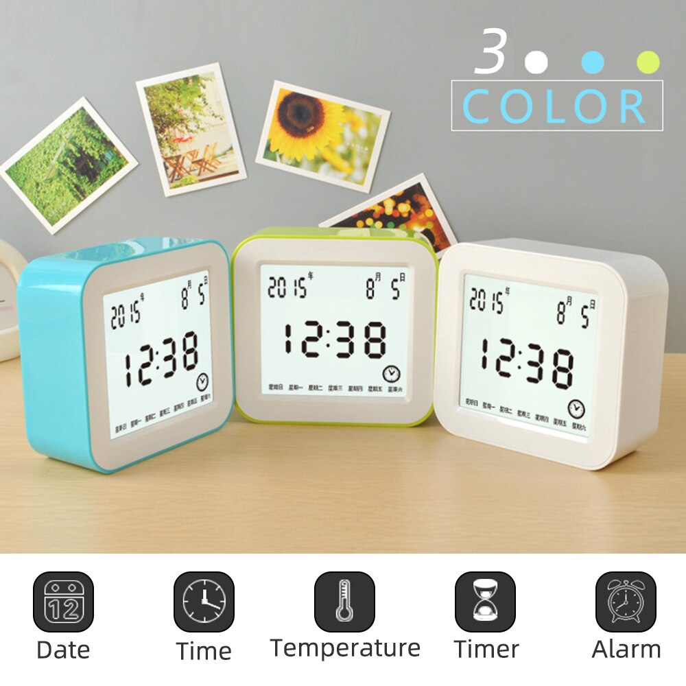 Digital Mirror LED Display Alarm Clock Multifunction Snooze Desk Clock Temperature Calendar USB/AAA Powered Electronic