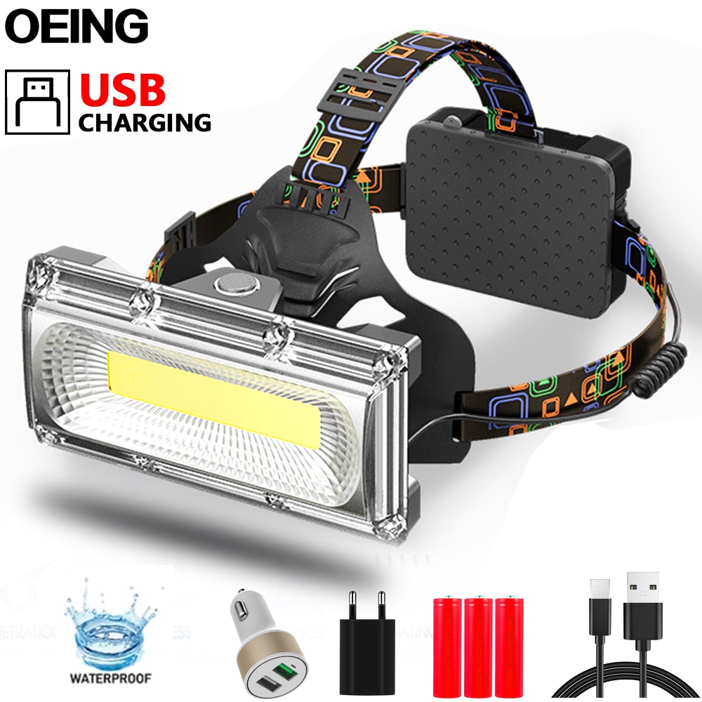 11000LM Floodlight COB Headlamp Powerful Rechargeable 3Modes Waterproof Head Torch 18650 Battery Frontal Light Fishing Camping