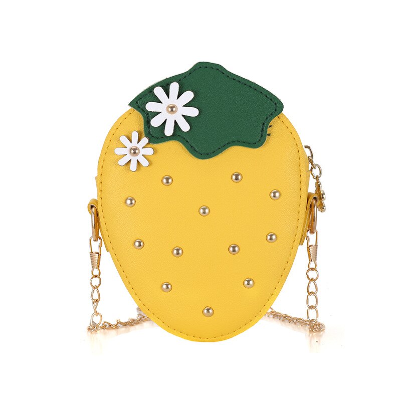 PU Leather Girls Coin Purse Lovely Children Strawberry Rivet Crossbody Bags Cute Baby Accessories Mini Wallet Kids: Yellow