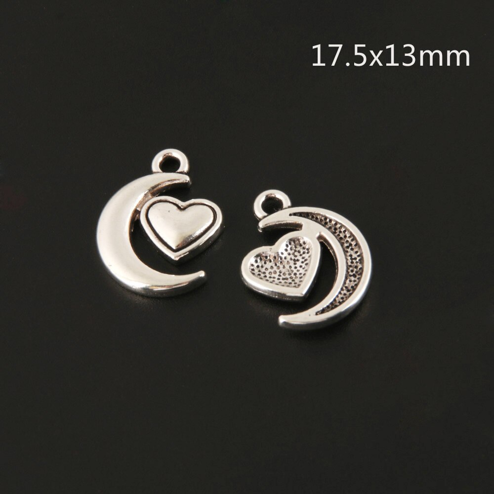 50pcs Pendenti E Ciondoli Luna E Star Cuore D'argento Del Pendente di Colore Per DIY Dei Monili Del Metallo Che Fanno I Risultati Accessorie: A3482 17.5x13mm