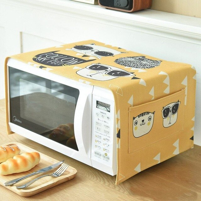 Cubierta de algodón de lino para horno microondas accesorios para cocina cubierta impermeable para horno microondas de cocina: Cat