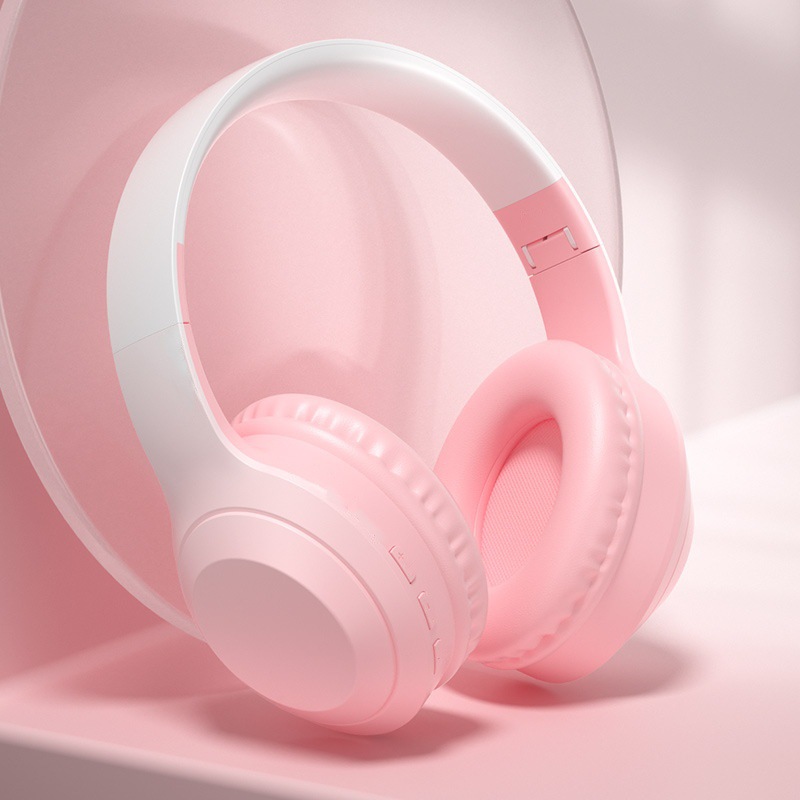 Casque Bluetooth de dessin animé mignon avec écouteurs de sport pliables antibruit, batterie ultra longue durée de vie et utilisation universelle: Rose