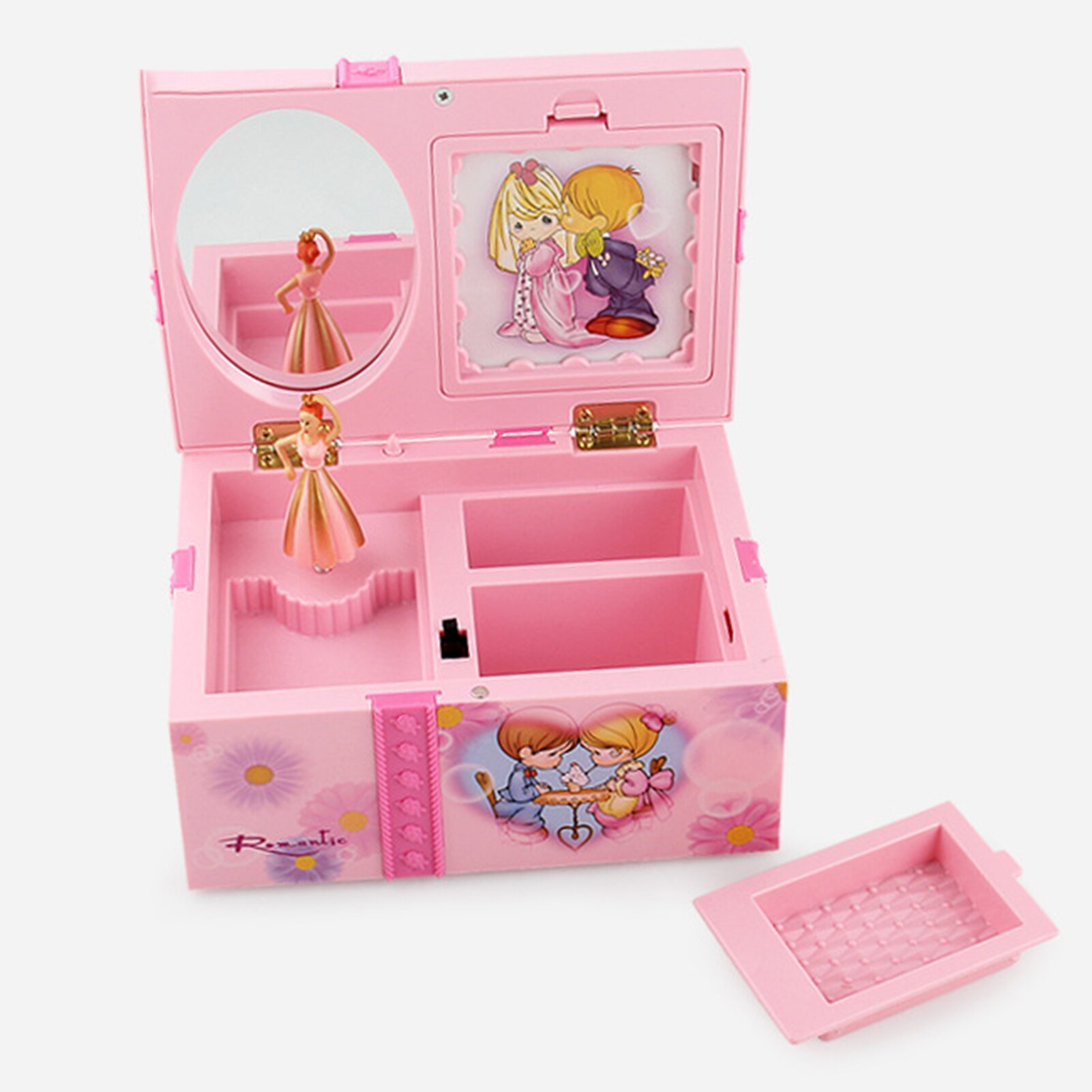 Dansen Meisje Muziekdoos Ornament Sieraden Organizer Met Make-Up Spiegel