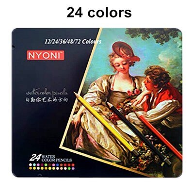 NYONI-lápices de acuarela suaves para artista, Kit de lápices de colores solubles en agua para dibujar y pintar, suministros de arte para niños: 24 colors