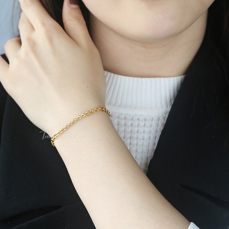 Ronde Rolo Link Chain Armband Voor Vrouwen Meisje Geel Rose Goud Armbanden Vrouw Sieraden Valentines 3mm GB395A