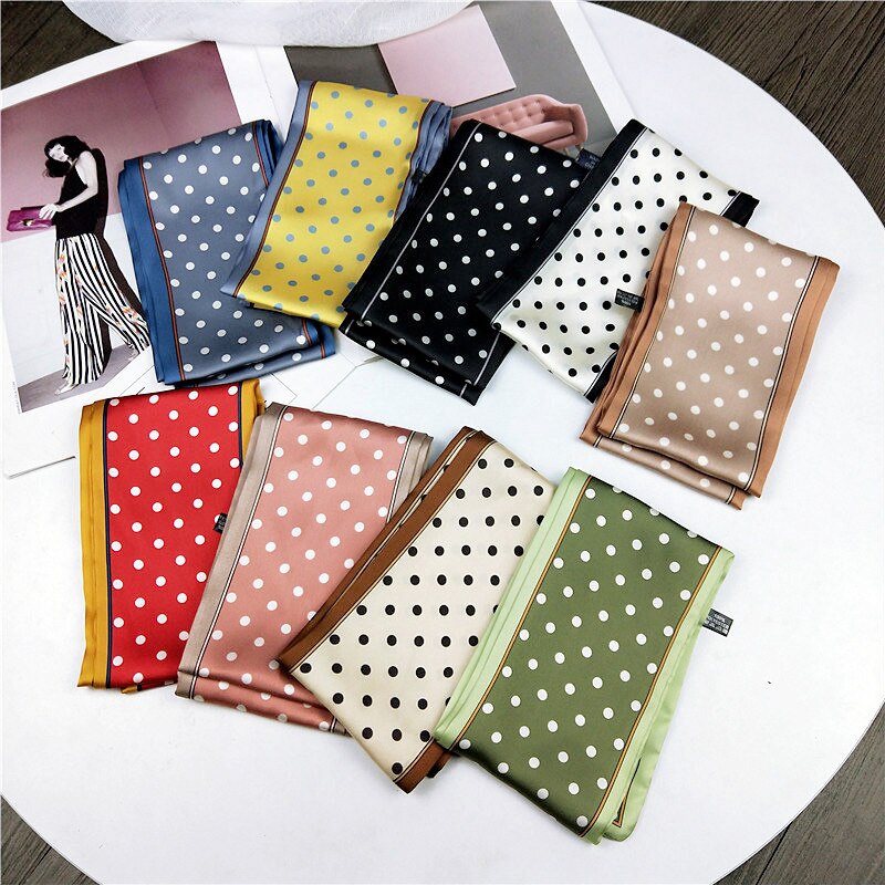 1 Uds de bufandas pañuelo muñeca cinta ajustado largo de bolsos de lunares banda bufanda de seda de la bufanda de pelo de Scrunchies pelo banda