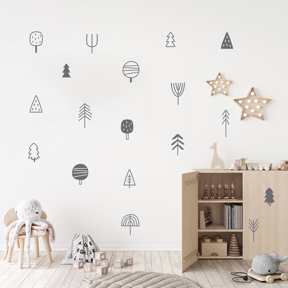 Woodland Trees Boho Wall Stickers Decals PVC Removable Nursery Decor Vinyl Mural For Kids Baby Bedroom Home Decoration