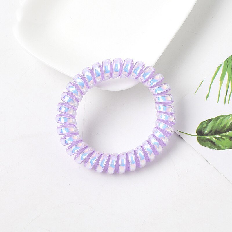 Coletero en espiral de goma de plástico elástico, fino y pequeño, cable para teléfono, sin pliegues, lazos para el pelo, banda para el pelo: Púrpura claro