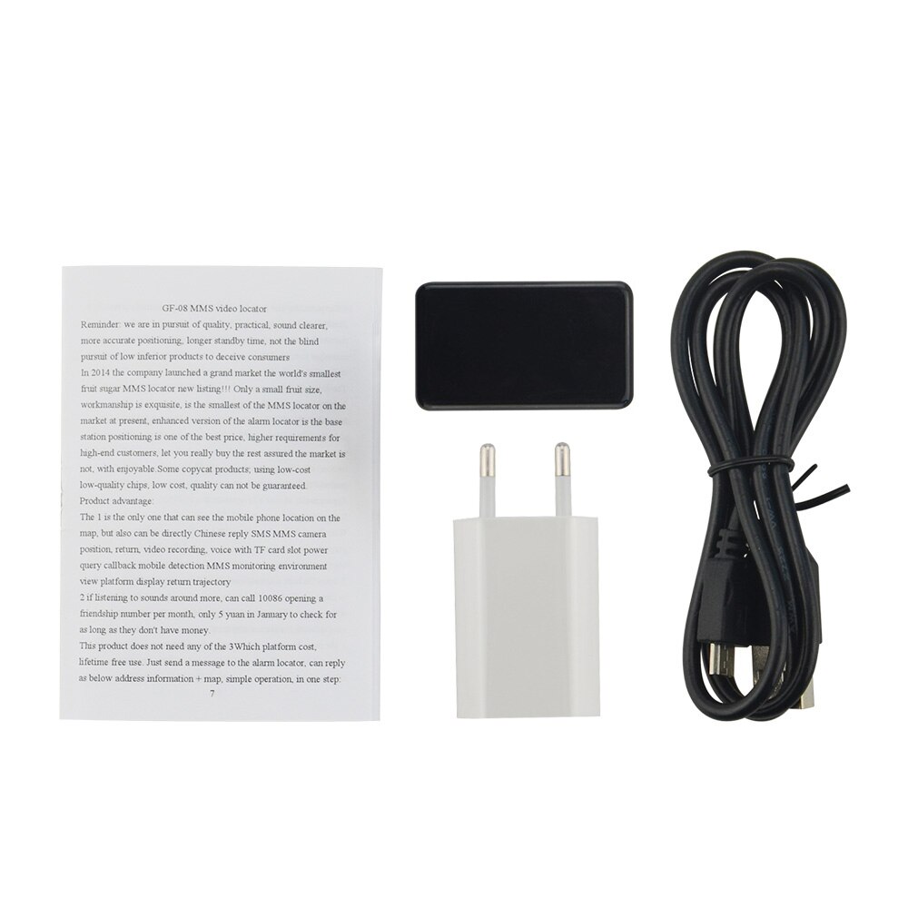 Mini rastreador portátil GSM/GPRS, localizador parlante de vídeo en red, GF-08, batería de iones de litio de 3,7 V y 400mAh, tiempo de espera largo, mini rastreador gsm: no box with plug