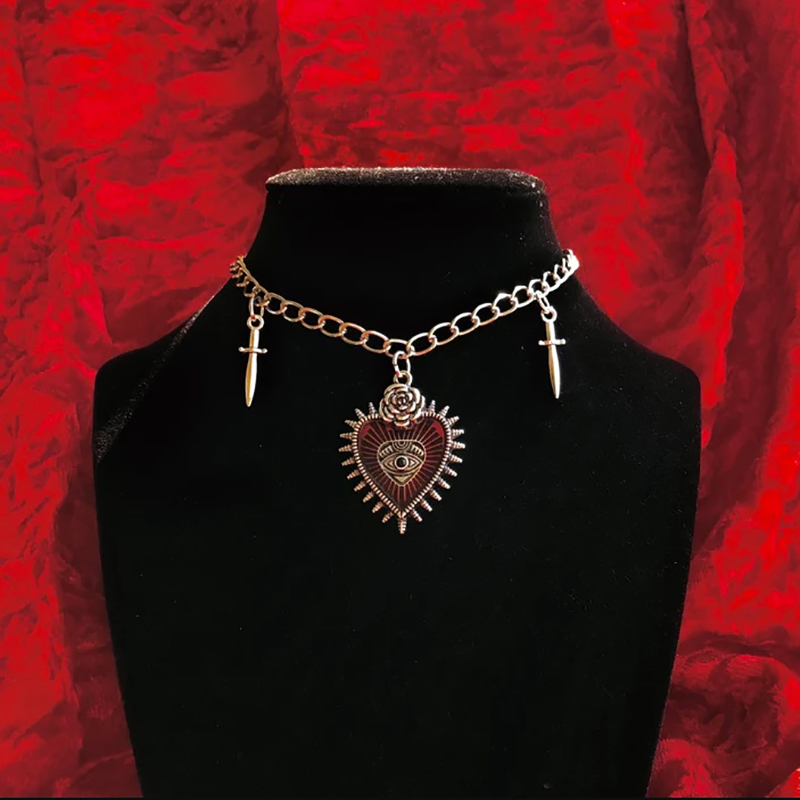 Joyería gótica Hip Hop Y2k, collares con colgante de Cruz de flor y corazón de melocotón, gargantilla Vintage de espada de amor con ojos y espinas para de mujeres y niñas: Default Title