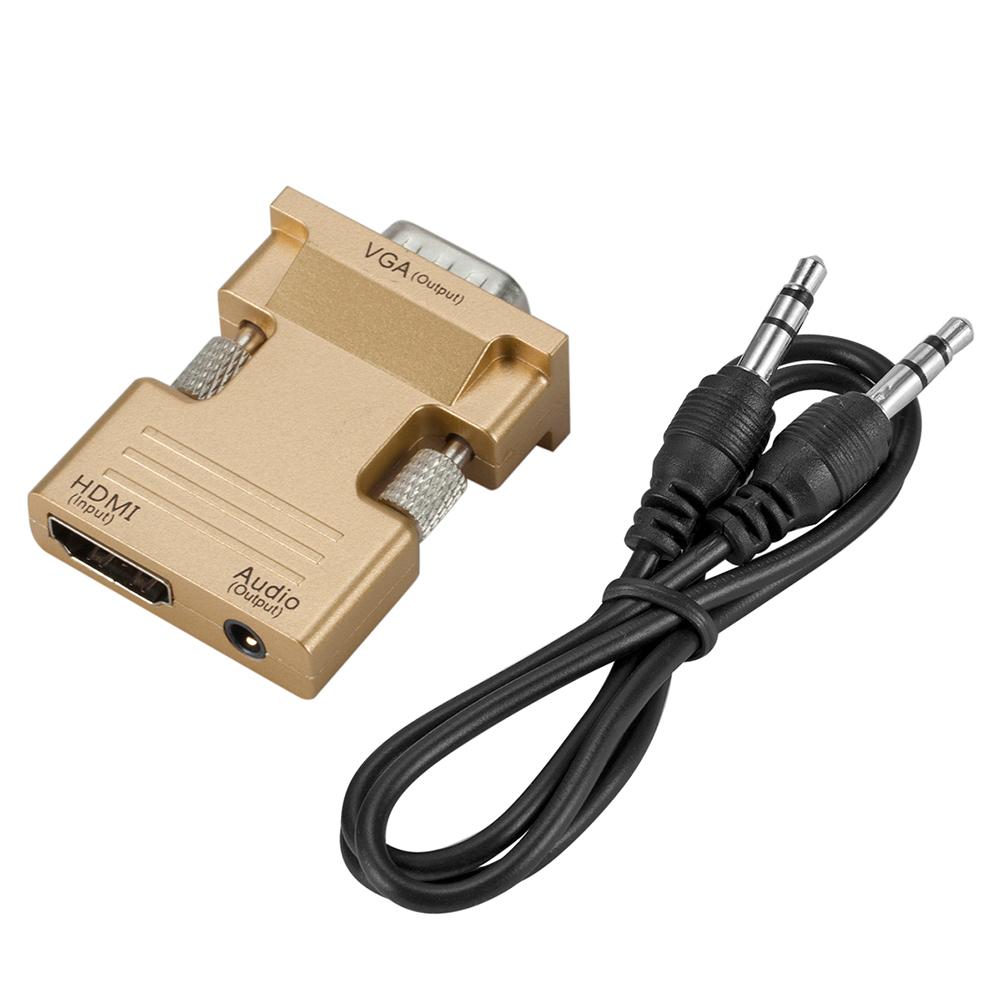 1080P HDMI-Compatible to VGA Adapter VGA Audio Output Cable Converter Connector Adapter for PC Laptop TV Projector Monitor: Gold