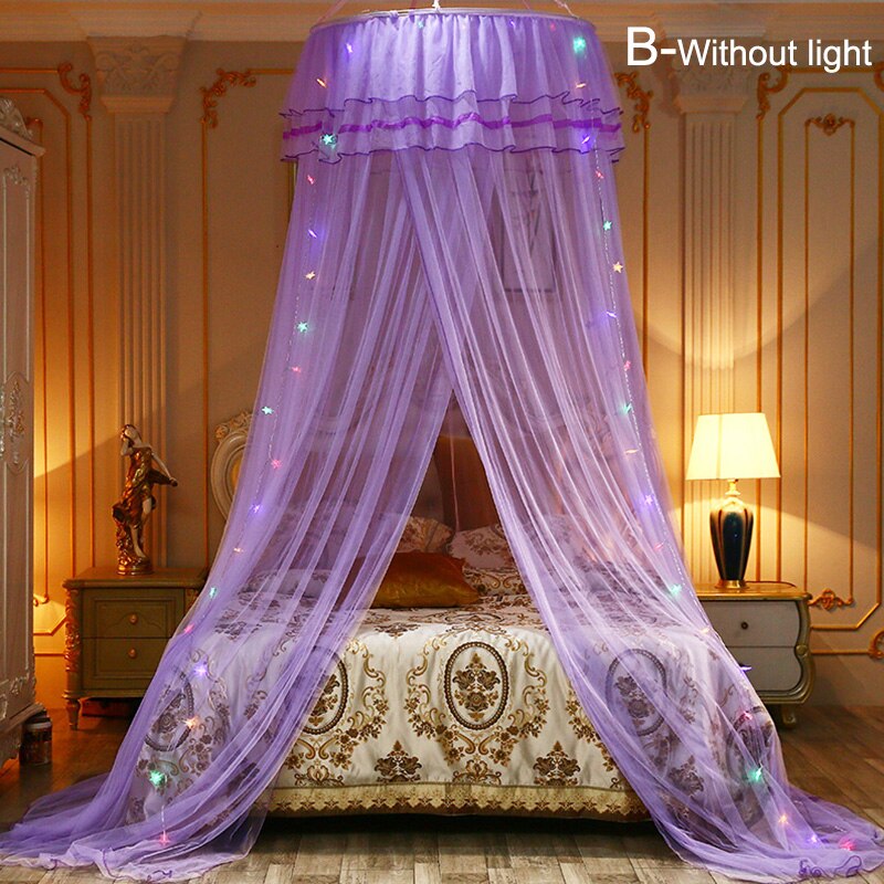Summer Hung Dome Mosquito Net For Double Bed Polyester Mesh Fabric Bed Curtain Home bedroom Baby Adults Hanging Decor: B-Without Light