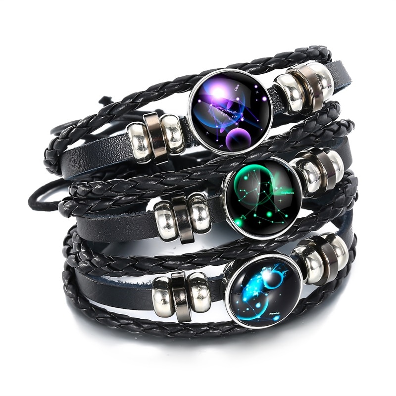 Ifmia 12 konstellationer læder stjernetegn med perler armbånd armbånd til mænd drenge smykker rejsetilbehør