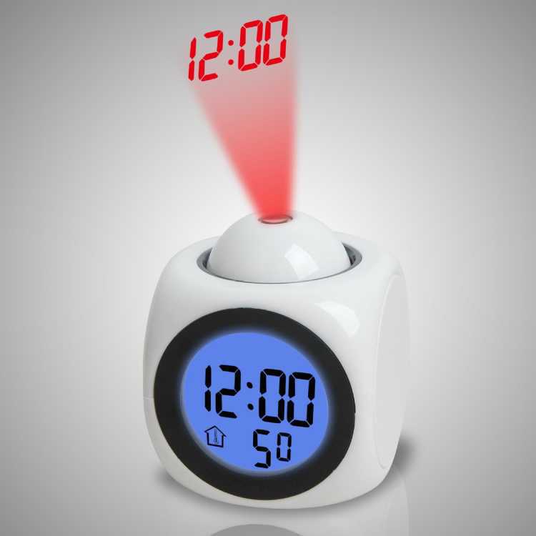 LCD Projection LED Display Time Digital Alarm Clock Talking Voice Prompt Thermometer Snooze Function Desk Wall Projection Clock