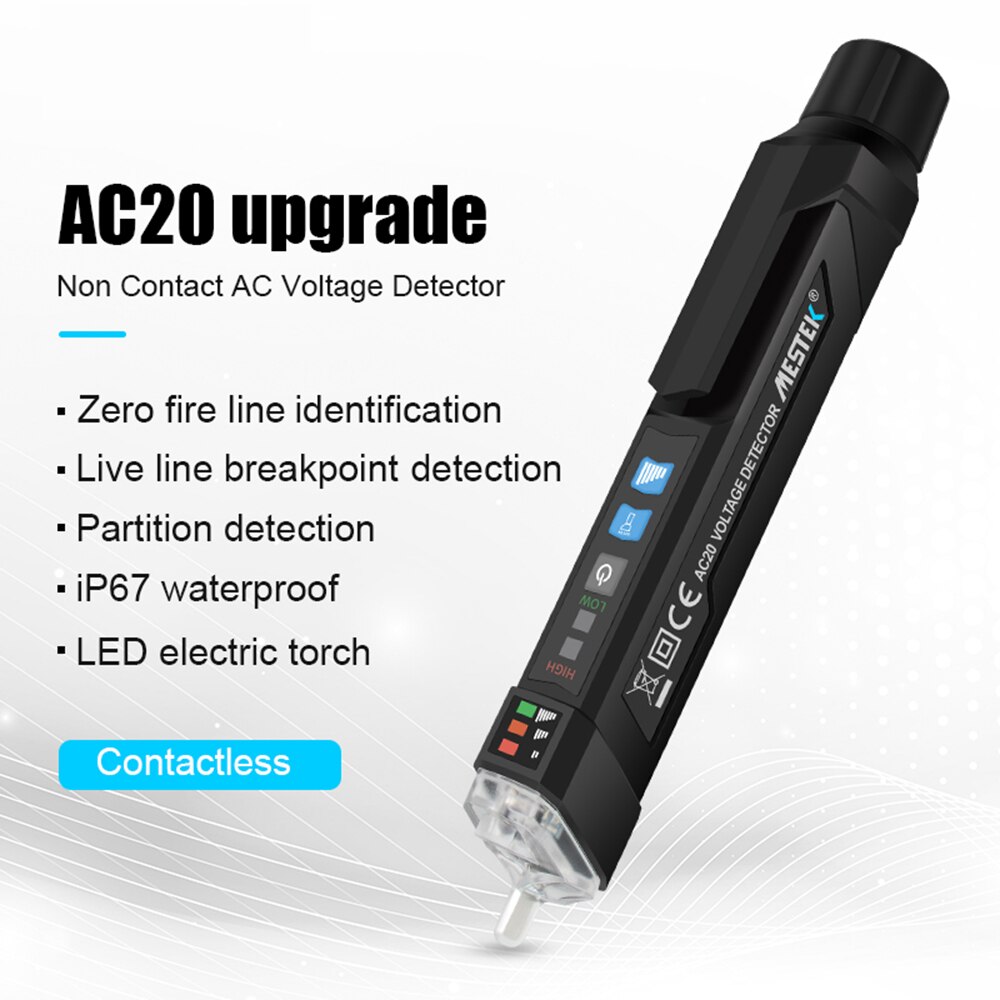 MESTEK AC20 Digital 12-1000V AC Voltage Detectors Non-Contact Tester Pen Tester Meter Volt Current Electric Test Pencil