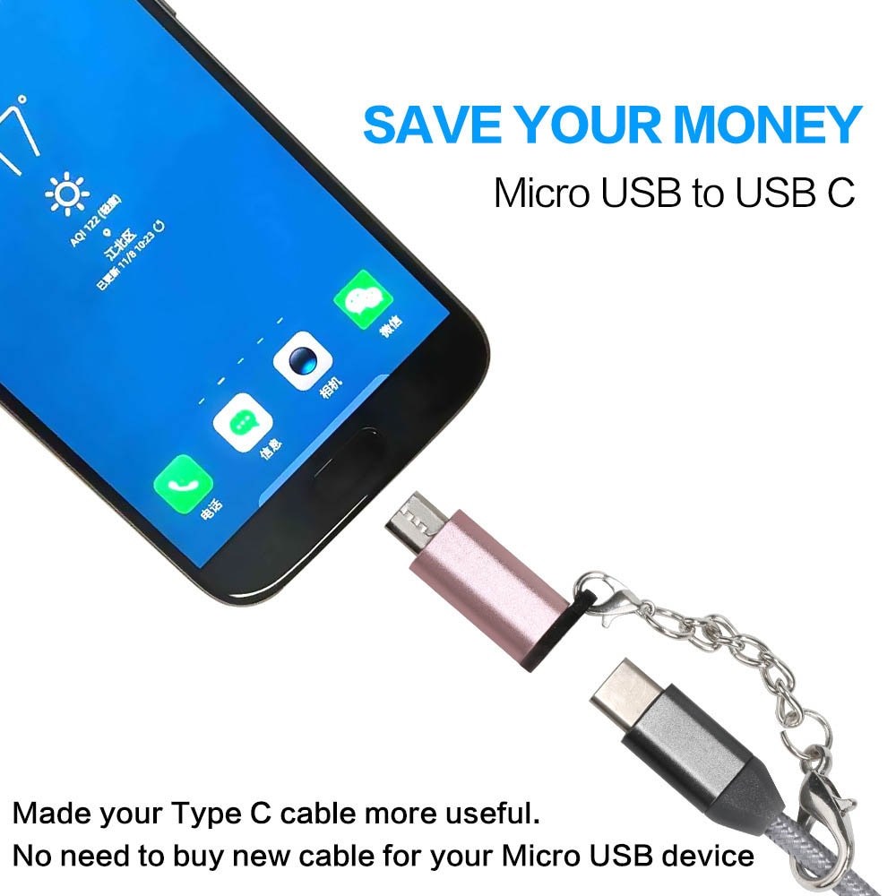 Type C To Micro USB OTG Adapter Micro USB Female To USB Type-C Connector for Samsung Xiaomi Huawei Android Phone with Free Chain