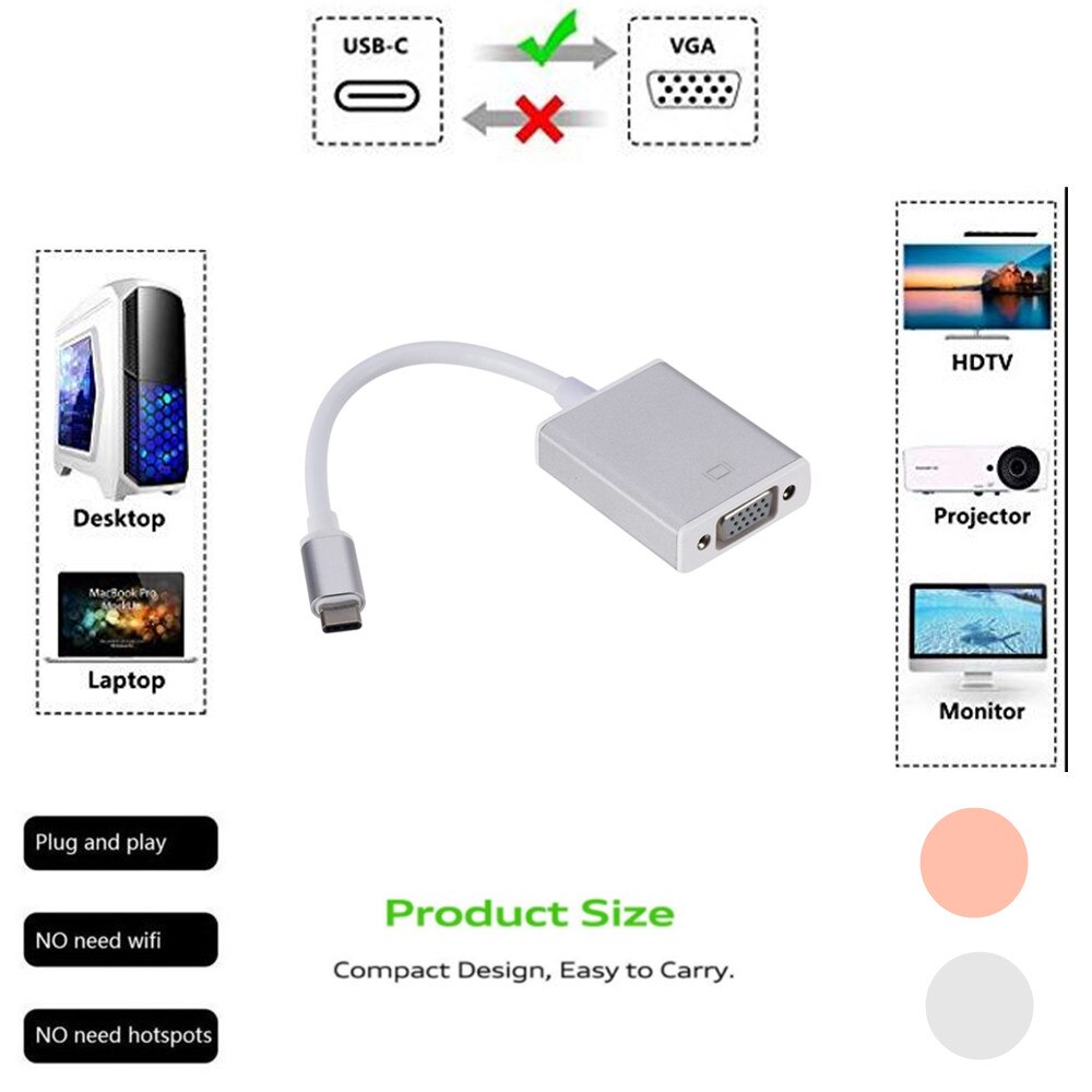 Grwibeou USB 3.1 to VGA Adapter Type C to Female VGA Adapter Cable for Macbook Surface Pro Sales USB C TO VGA Converter