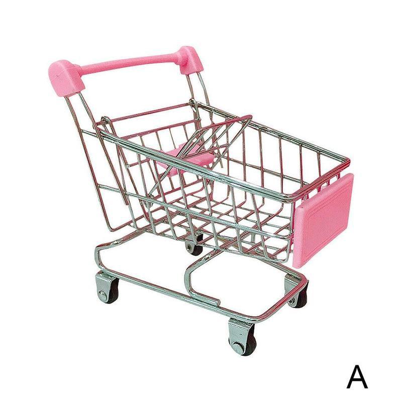 1 stk mini pink indkøbsvogn børn foregive desktop legetøjsvogn simulering shopping dekoration børn hånd ca  i4 j 8: Pink metal