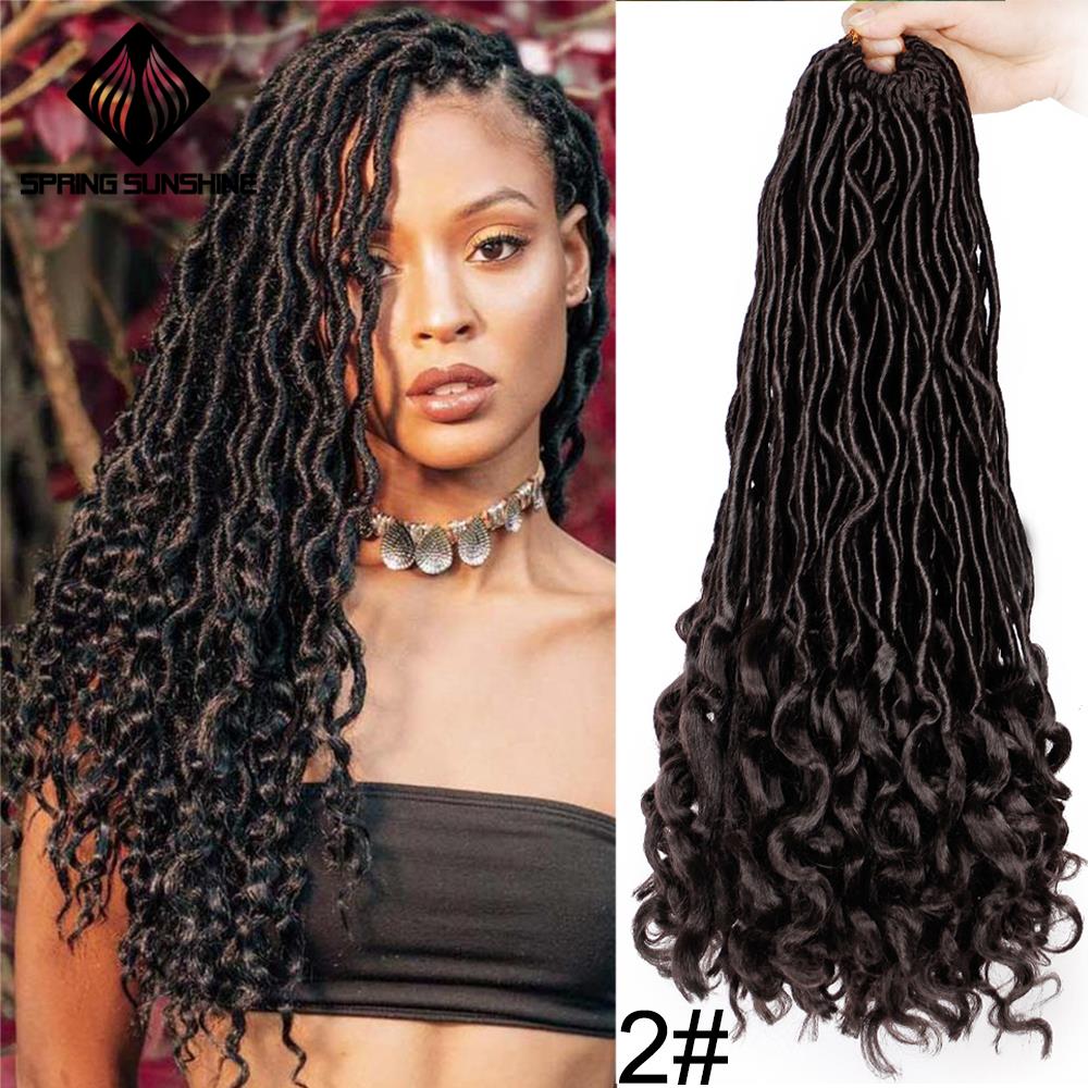 Extensiones de cabello de ganchillo con trenzas de diosas postizas, trenzas de ganchillo sintéticas de 18 pulgadas, pelo trenzado de pelo rizado: 2 / 1Pcs